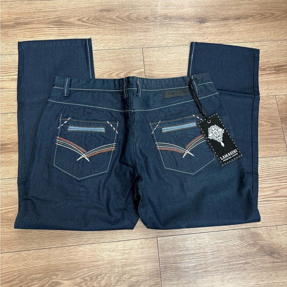 Dark blue Lamasini straight leg jeans with pockets design side:40/30